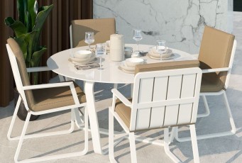 Обеденная зона Gardenini Primavera White Бежевый с стульями Voglie Armrest