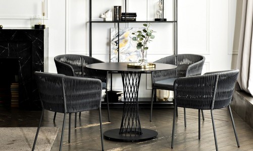 Обеденная группа 4SIS Диего 4-местная из роупа со стульями Бордо Цвет: серый гранит, серый