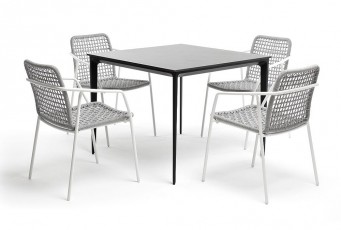 Обеденная группа 4SIS Малага 4-местная со стульями Тунис Цвет: белый, светло-серый