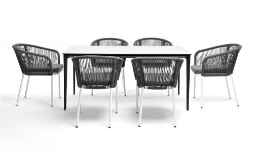 Обеденная группа 4SIS Венето 6-местная со стульями Марсель Цвет: белый, серый, молочный