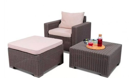 Комплект садовой мебели Keter California кресло, стол и пуф капучино